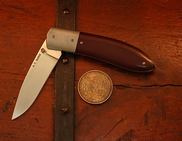 AT BARR EDC with Maroon Linen Micarta Scales and a D2 blade