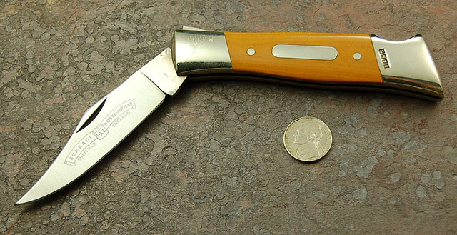 Schrade IXL Wolstenholm large lockback; Westinghouse Micarta scales, Nickle Silver furniture.  This knife was part of a set, and as happens, someone broke up the set - a shame, but a great knife.

$95